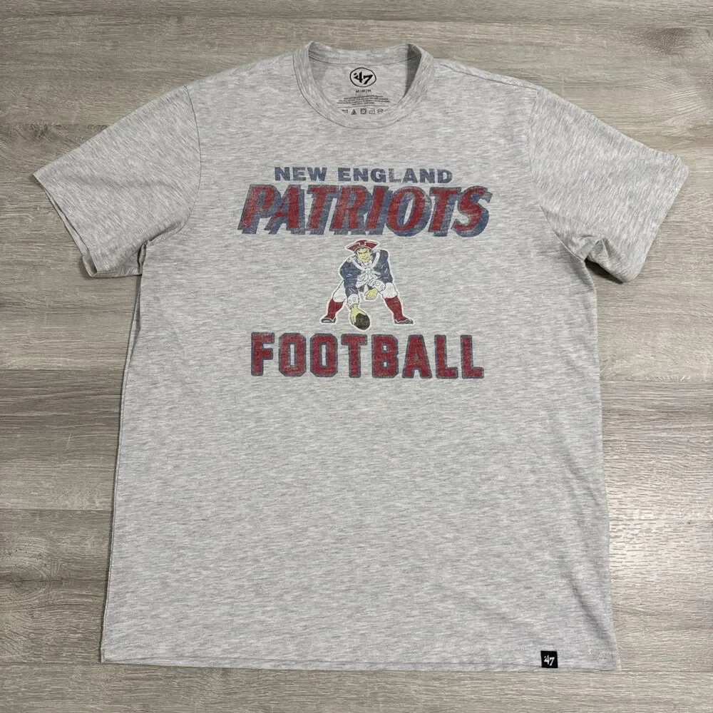 New England Patriots Shirt NFL Throwback Pat Patriot ’47 Men’s Gray Medium Tee